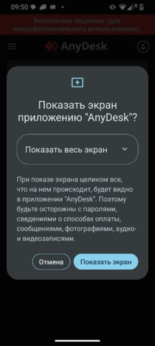 Разрешение показать экран