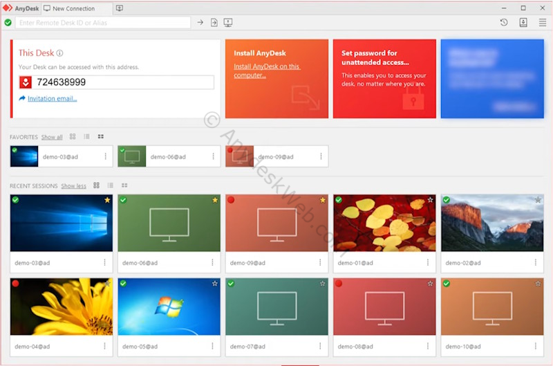 Главный экран Anydesk